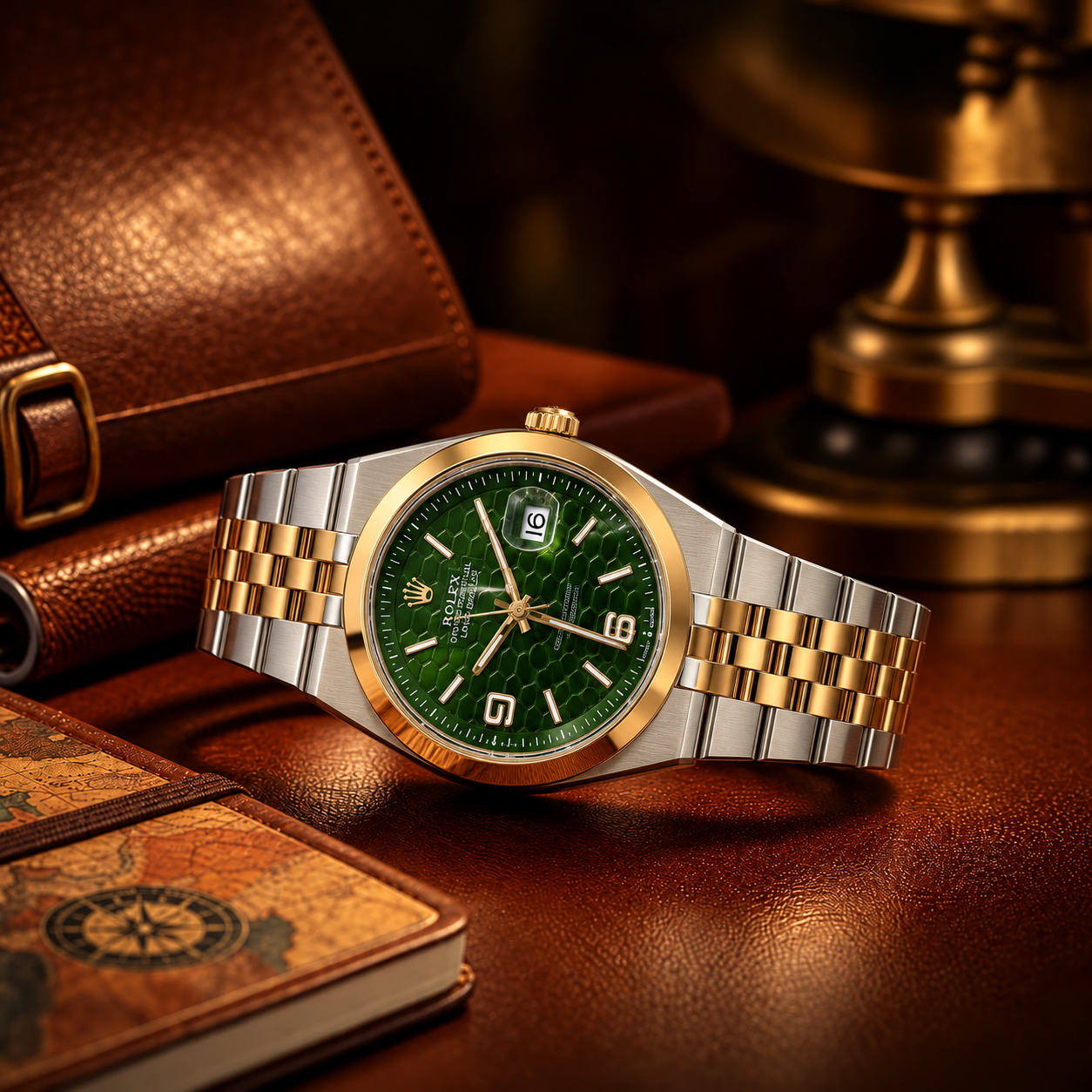 Rol-ex Date-just Watch-Green Dial
