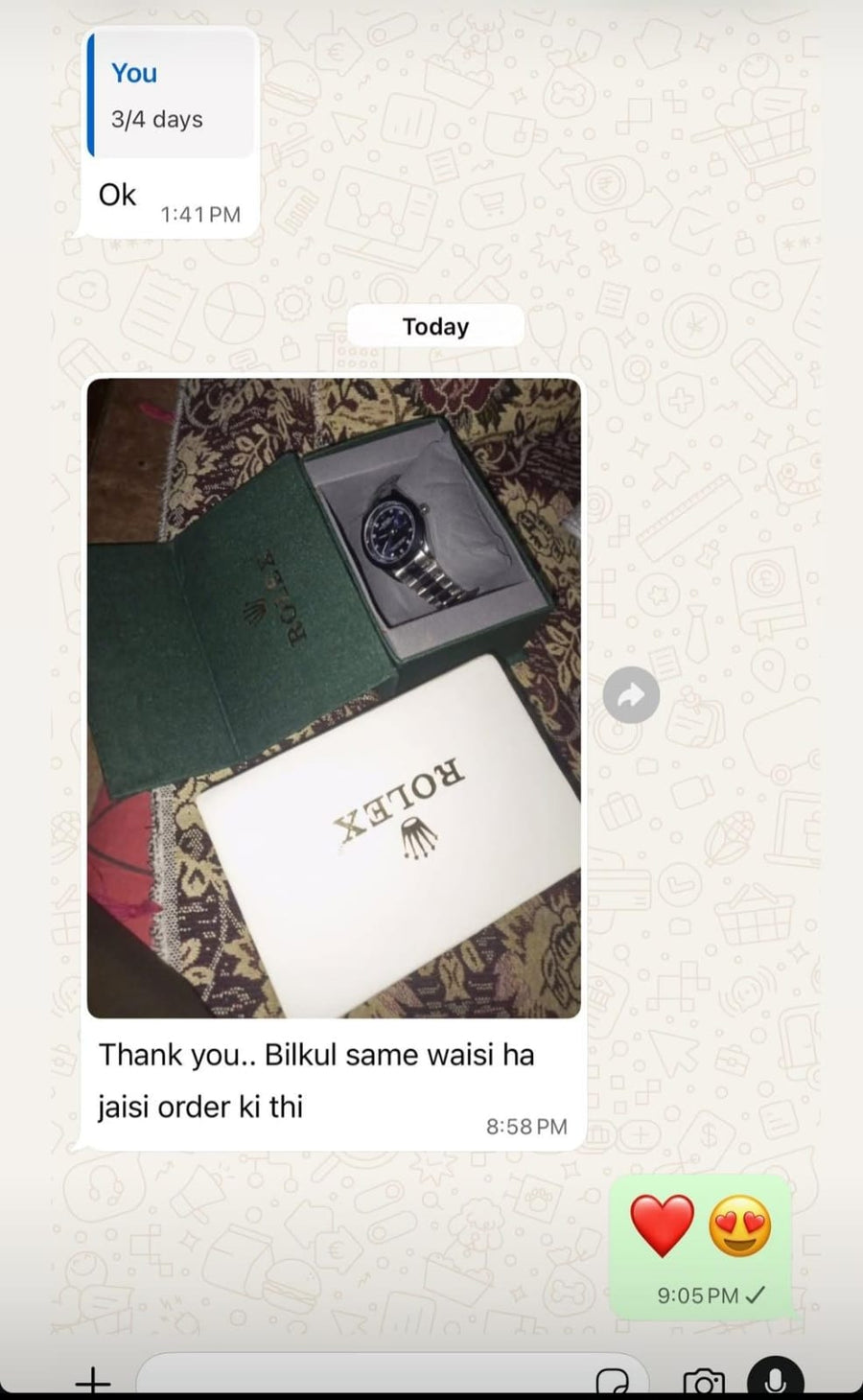 Customer feedback screenshot