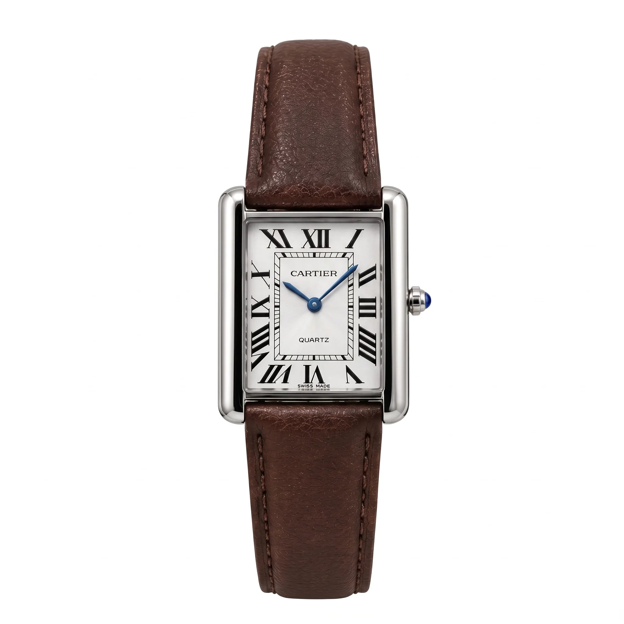 Cartier Tank White Roman Slim Dial Strap Watch