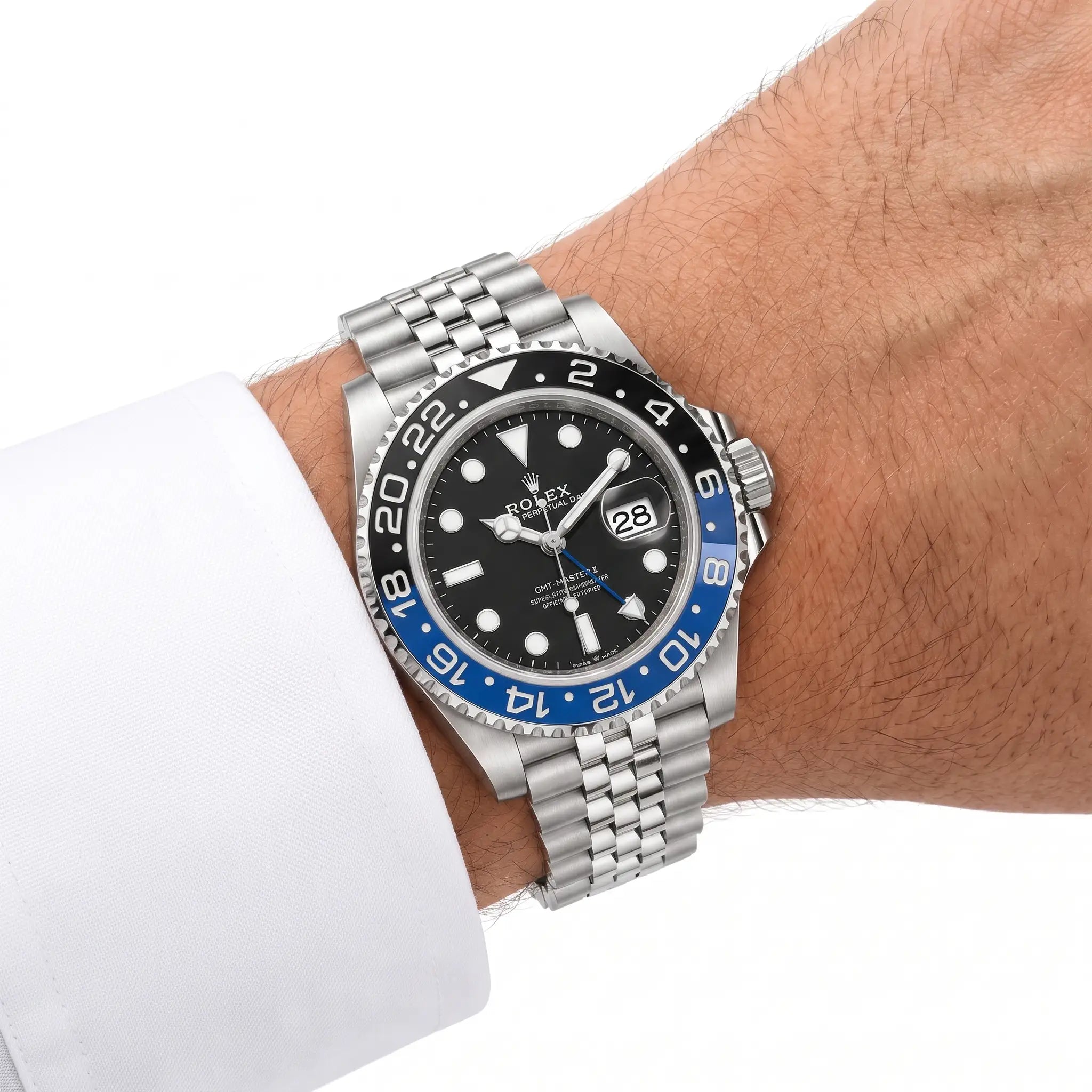 Rol-ex GMT-Master Men's Watch – Blue & Black Bezel, Stainless Steel Jubilee Chain