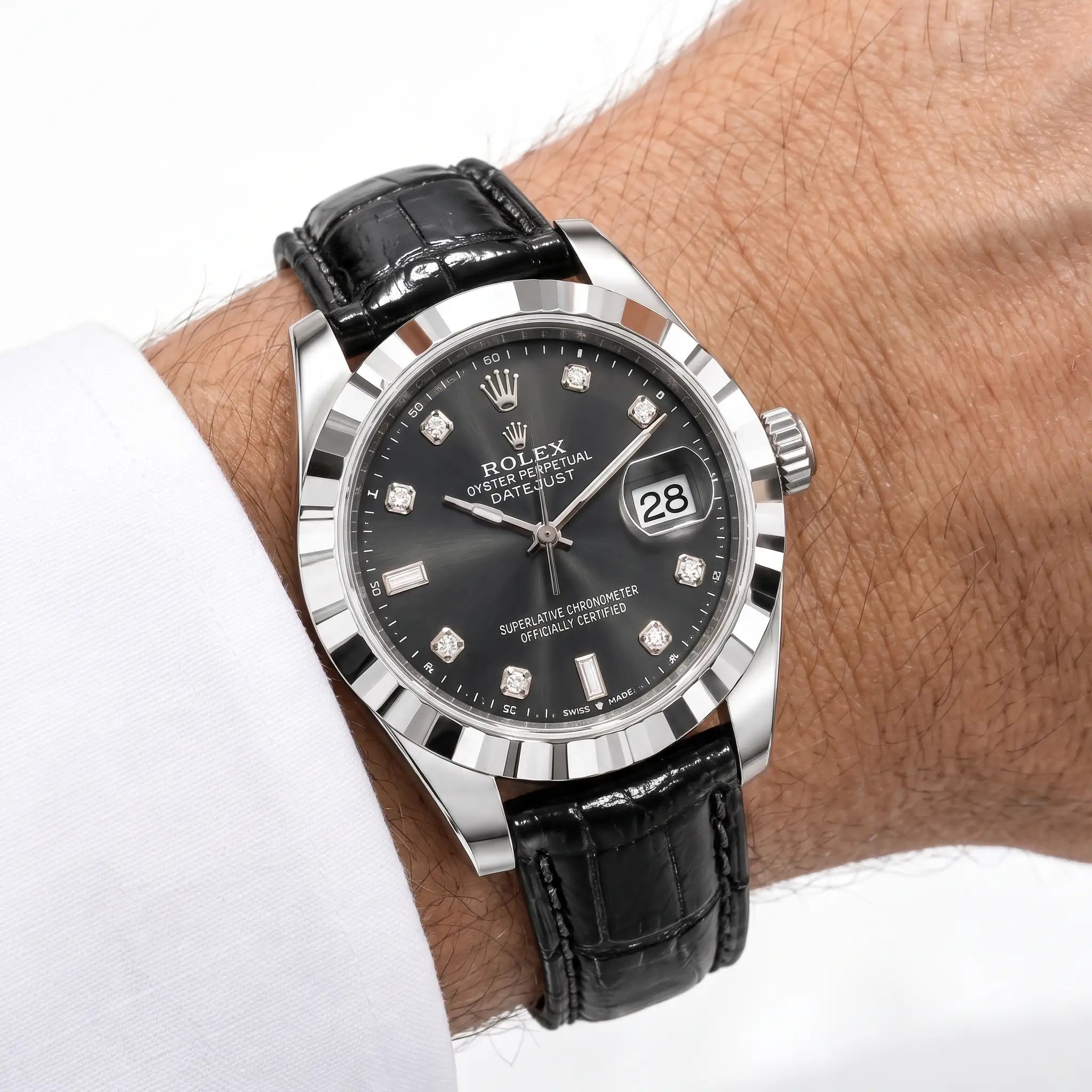 Rlx Datejust Black Dial Strap Watch