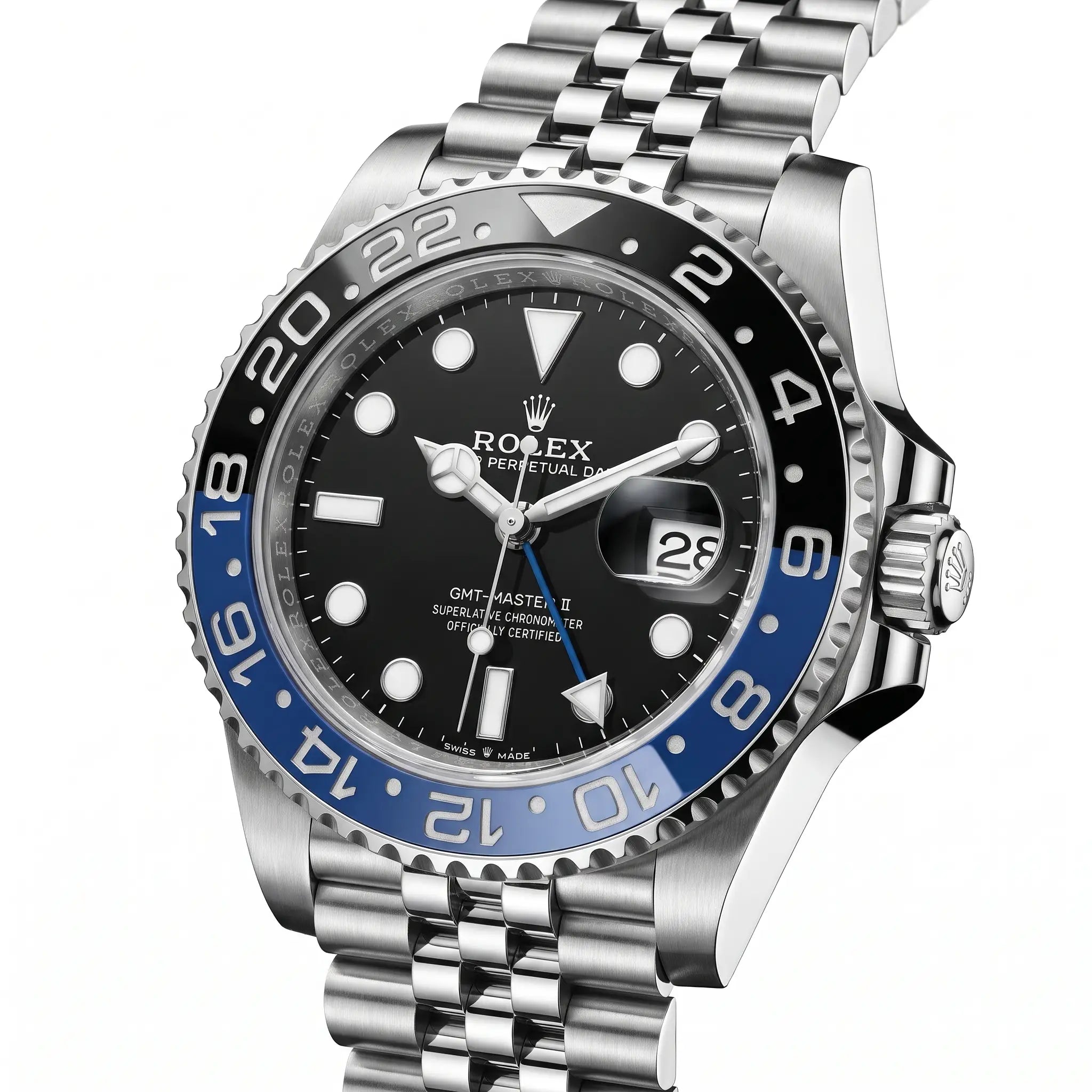 Rol-ex GMT-Master Men's Watch – Blue & Black Bezel, Stainless Steel Jubilee Chain