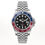 Rol-ex GMT-Master Men's Watch – Blue & Red Bezel, Stainless Steel Chain