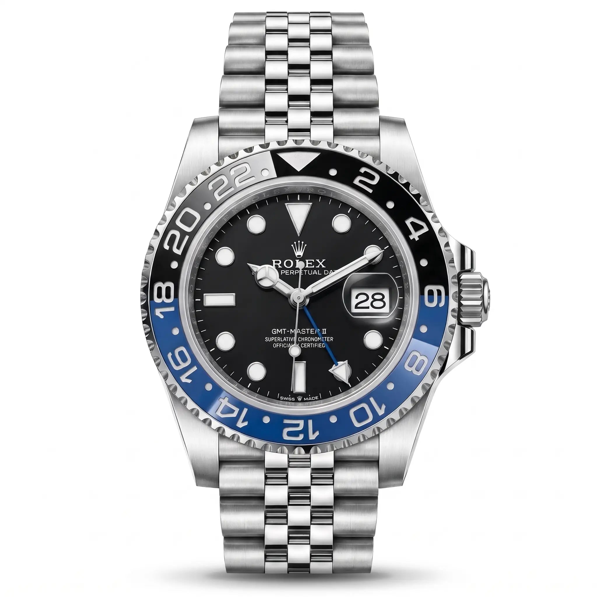 Rol-ex GMT-Master Men's Watch – Blue & Black Bezel, Stainless Steel Jubilee Chain