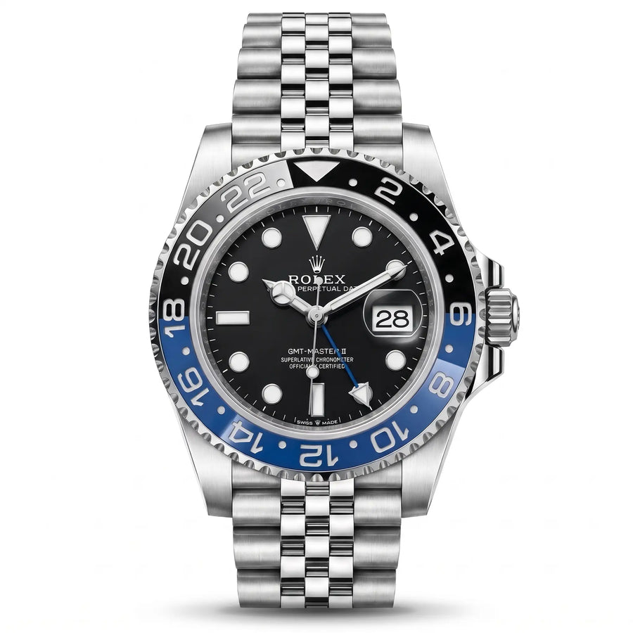 Rol-ex GMT-Master Men's Watch – Blue & Black Bezel, Stainless Steel Jubilee Chain