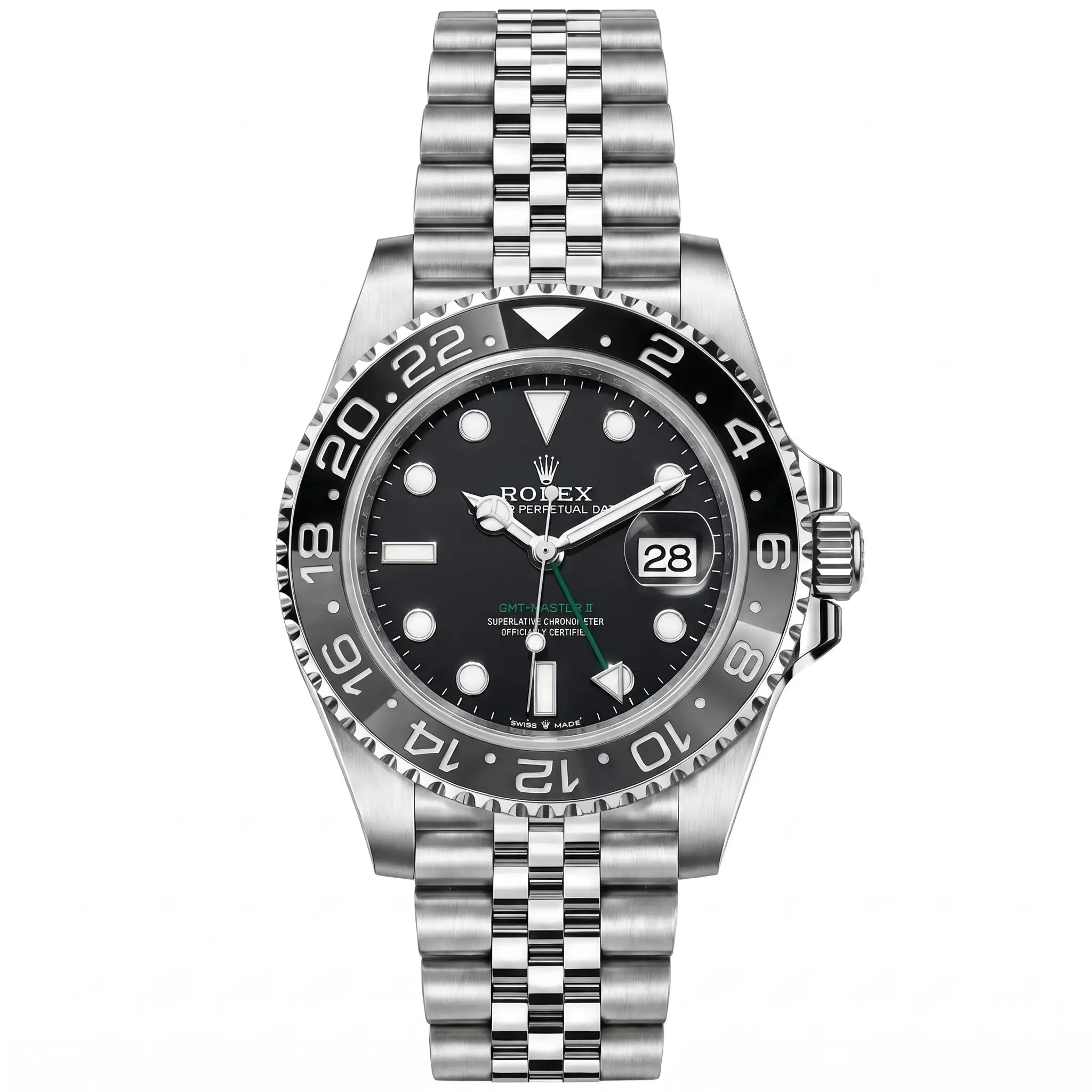Rol-ex GMT-Master Men's Luxury Watch – Black & Grey Bezel, Stainless Steel Chain