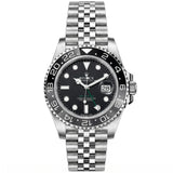 Rol-ex GMT-Master Men's Luxury Watch – Black & Grey Bezel, Stainless Steel Chain