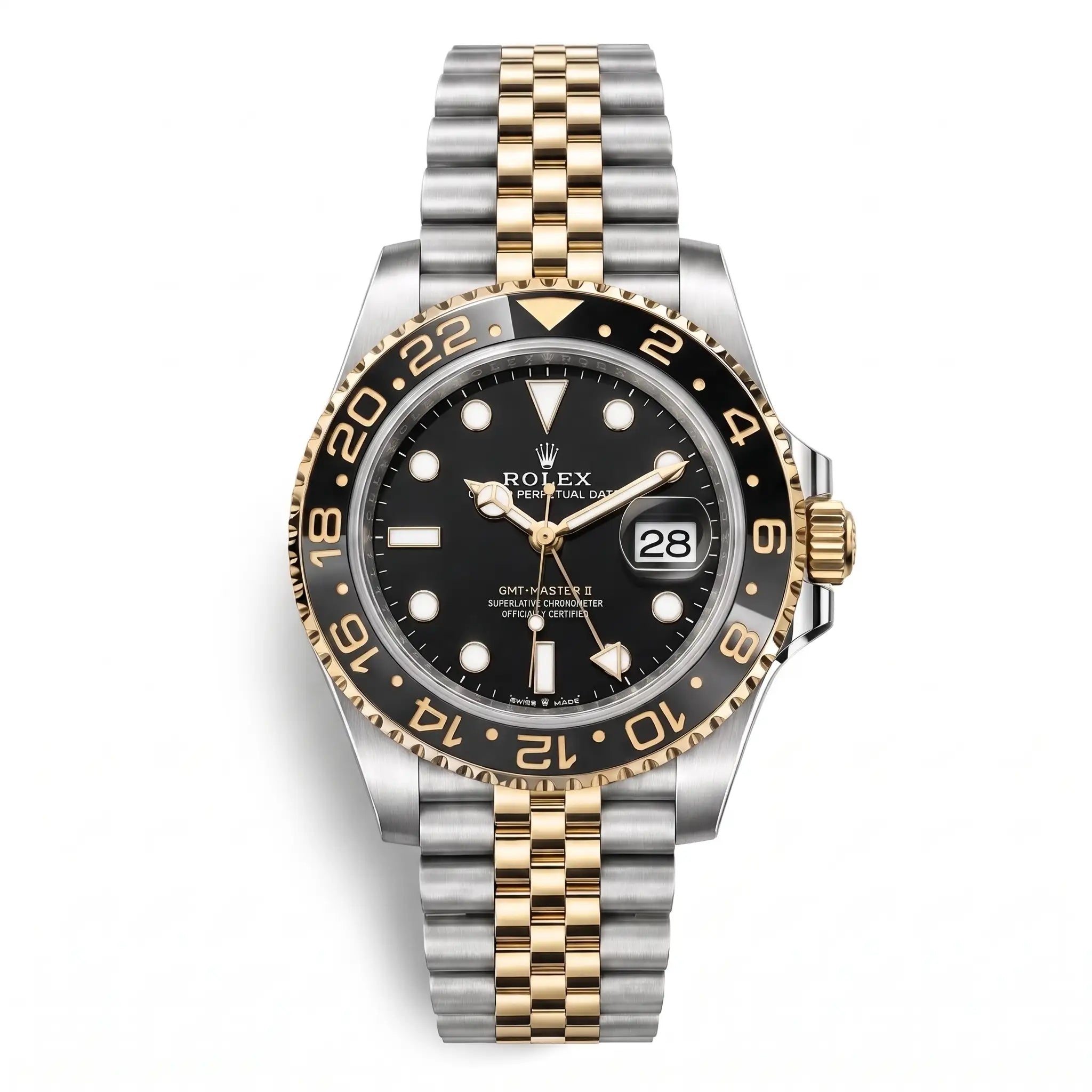 Rol-ex GMT-Master Men's Luxury Watch – Black & Gold Bezel, Two-Tone Stainless Steel Chain