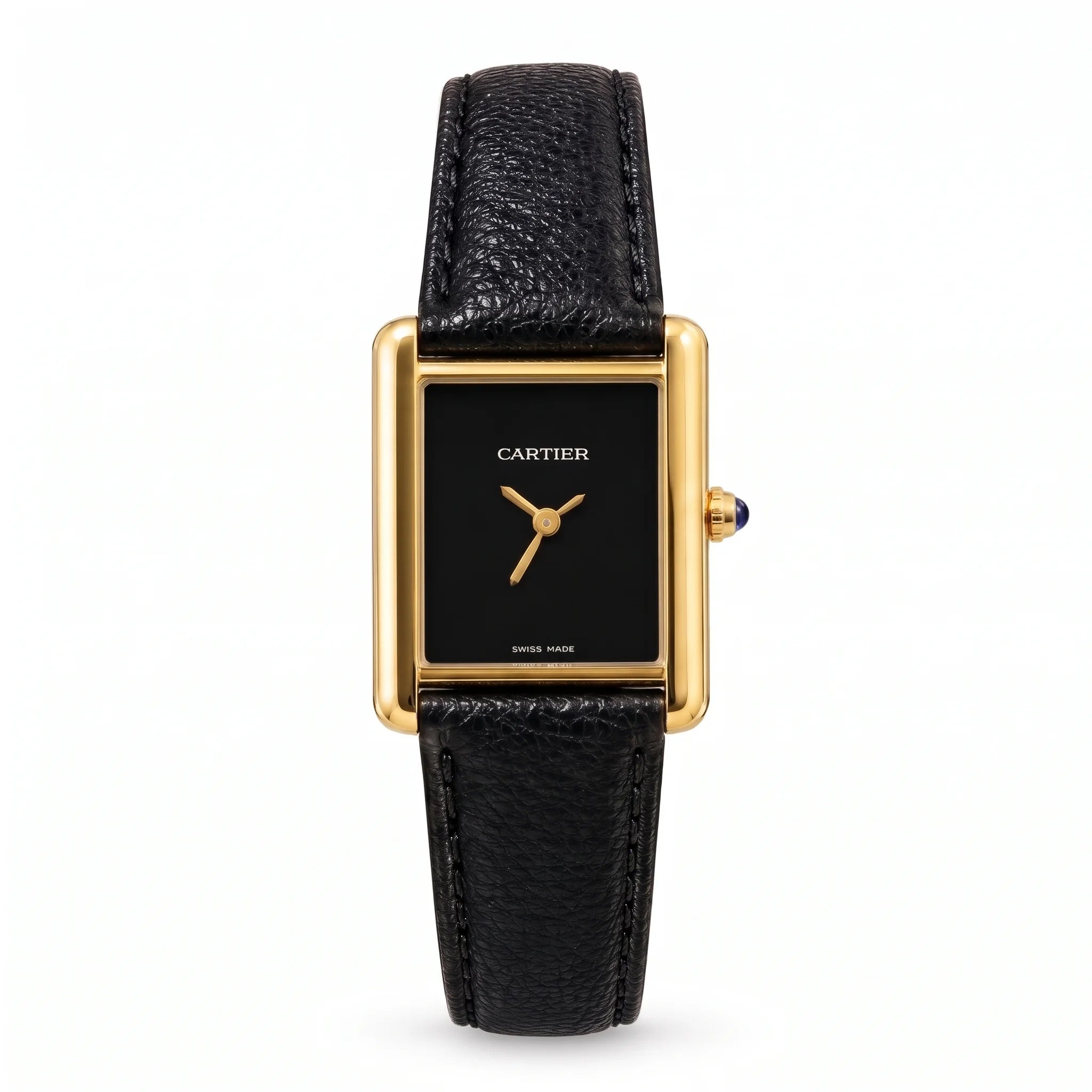 Cartier Tank Gold Black Slim Dial Strap Watch