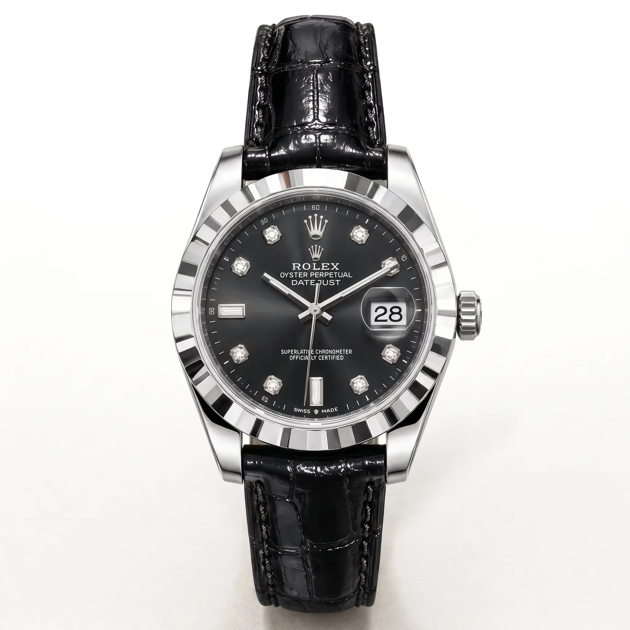 Rlx Datejust Black Dial Strap Watch