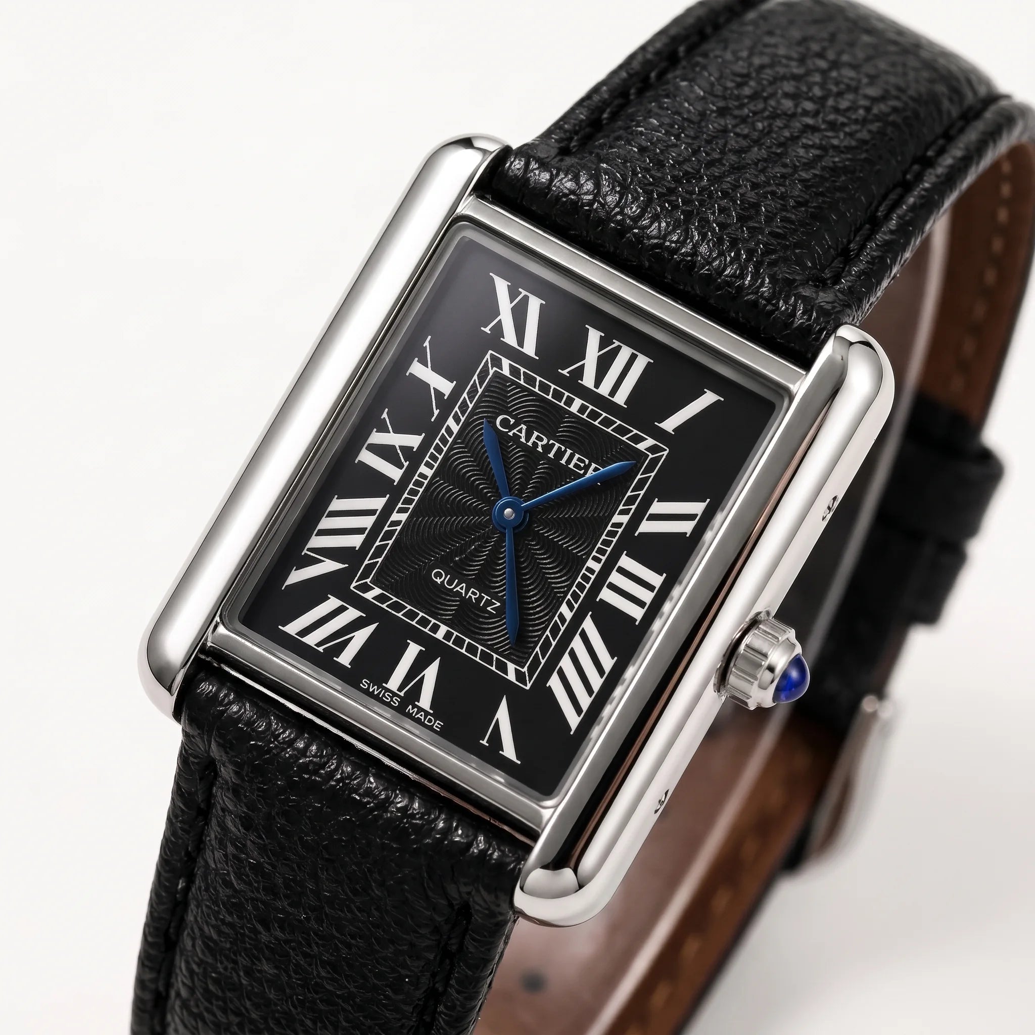 Cartier Tank Black Roman Slim Dial Strap Watch