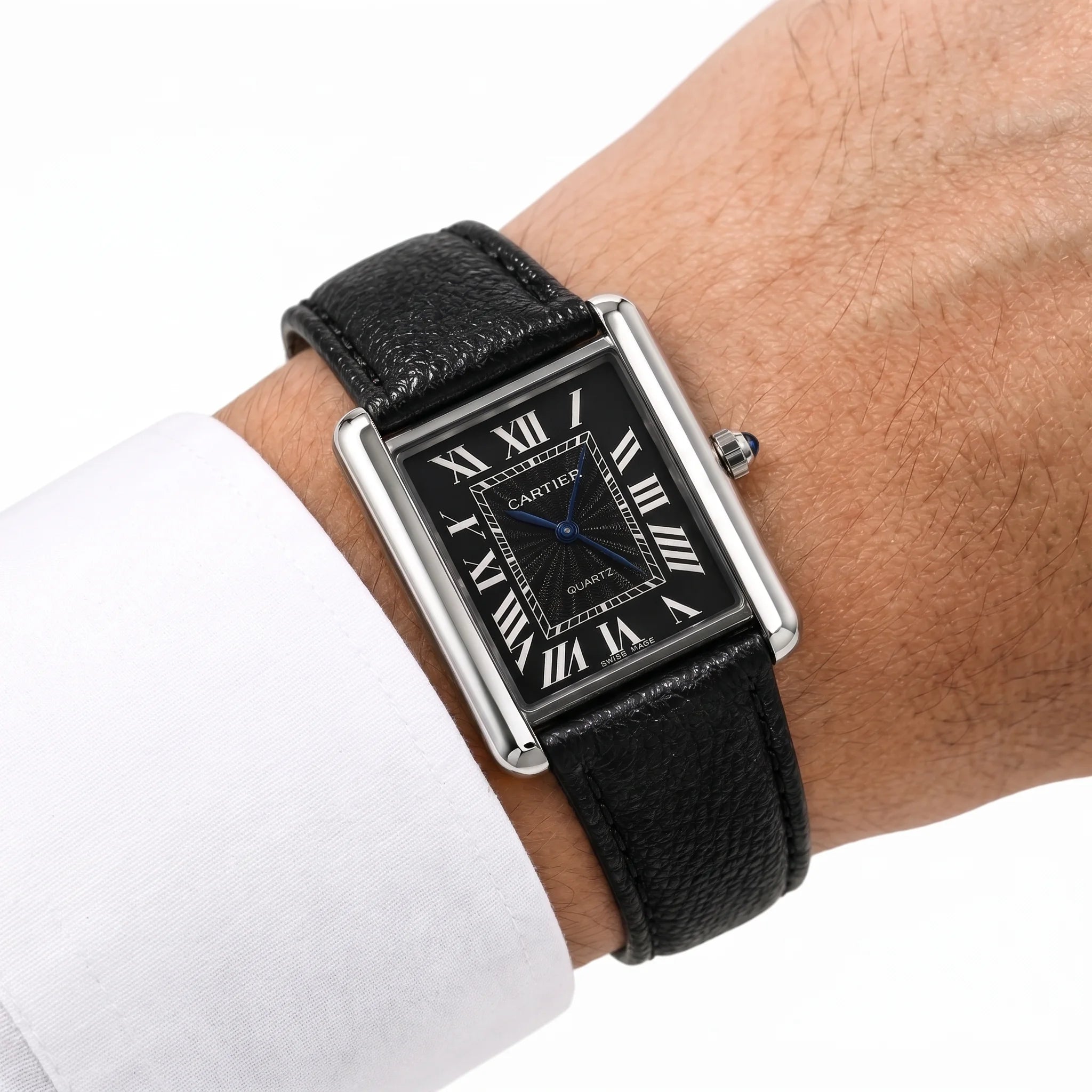 Cartier Tank Black Roman Slim Dial Strap Watch