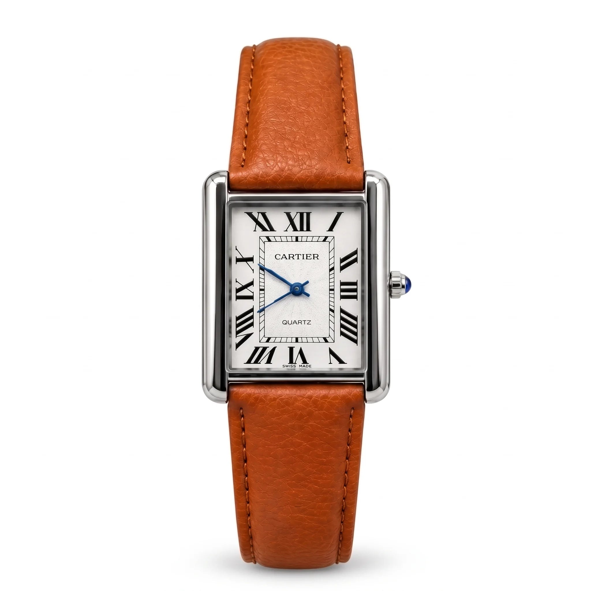 Cartier Tank White Slim Dial Brown Leather Strap Watch